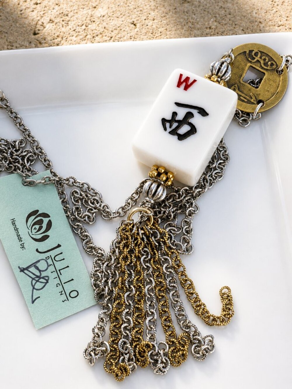 Go West! Julio Designs Mahjong Tile Tassel Necklace - West Wind - NWT